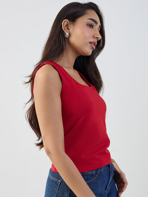 Red Cotton Lycra Tank Top