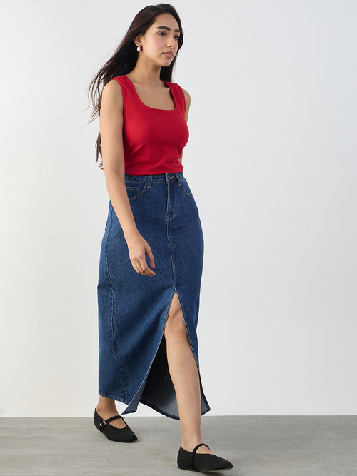 Red Cotton Lycra Tank Top