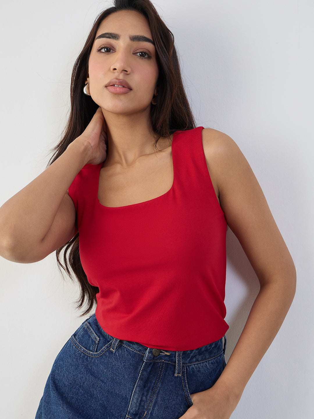 Red Cotton Lycra Tank Top