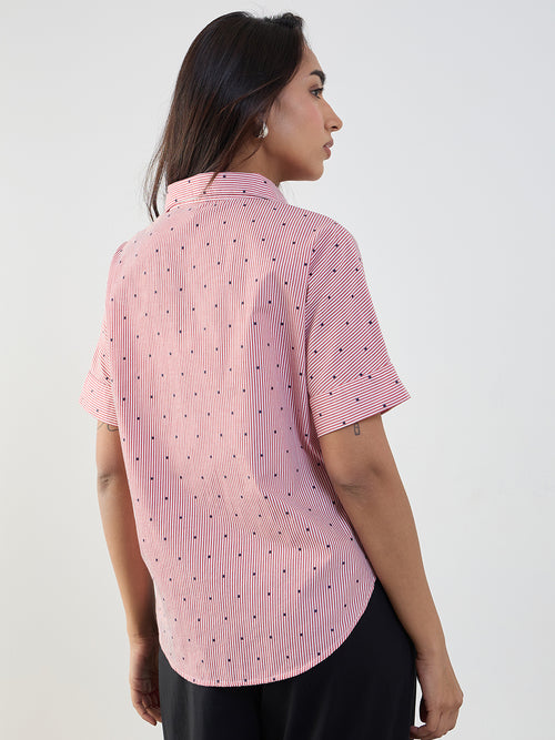 Red Stripe Kimono Sleeve Shirt