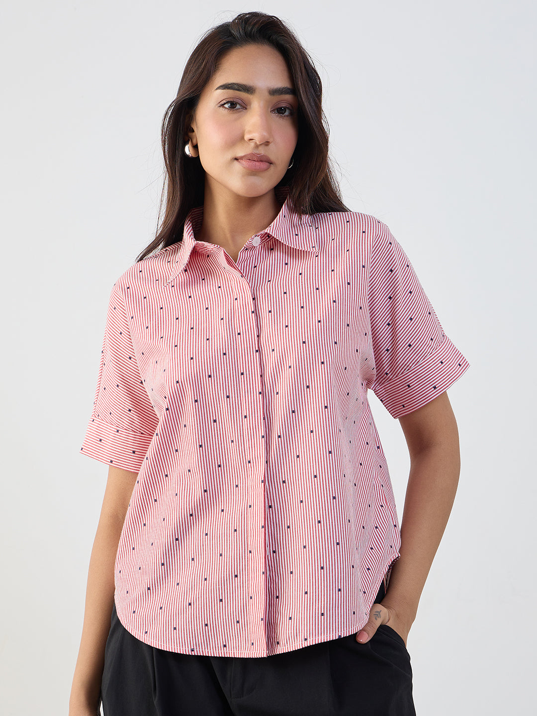 Red Stripe Kimono Sleeve Shirt