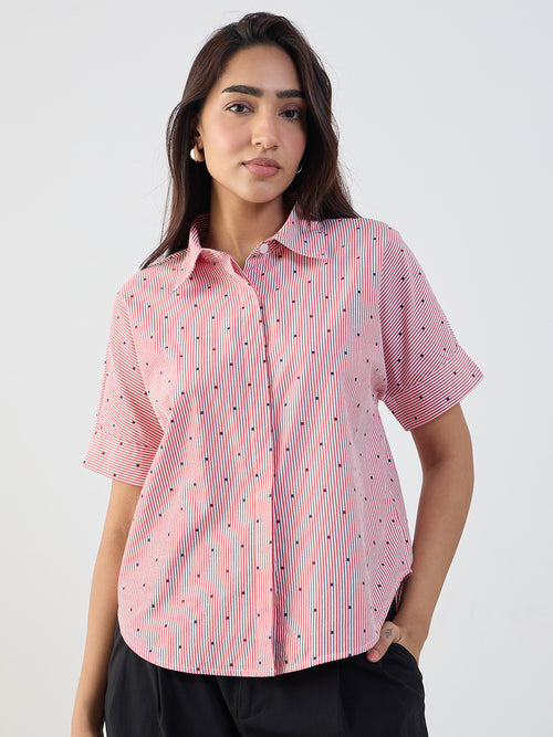 Red Stripe Kimono Sleeve Shirt