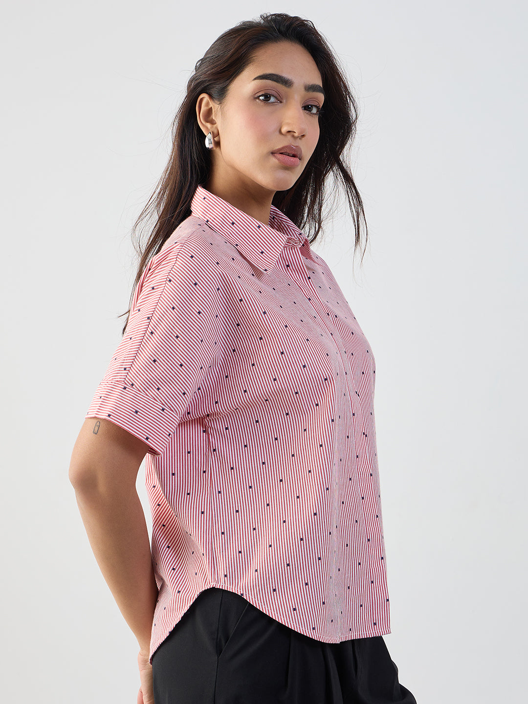 Red Stripe Kimono Sleeve Shirt