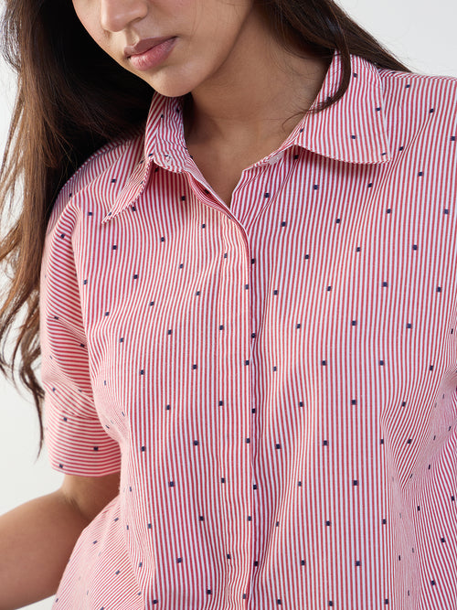 Red Stripe Kimono Sleeve Shirt