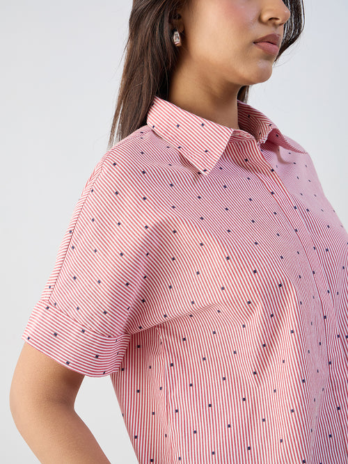 Red Stripe Kimono Sleeve Shirt