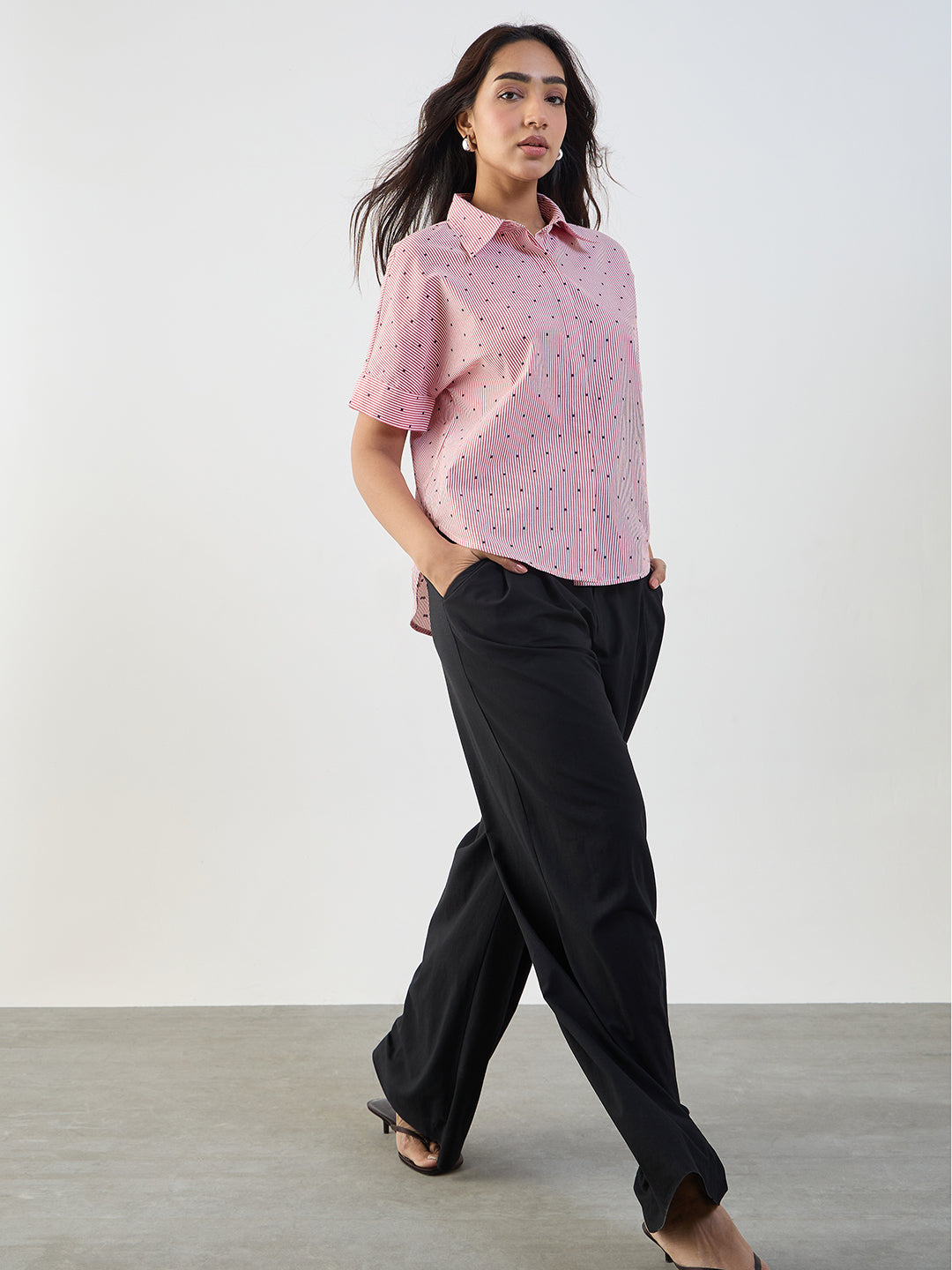 Red Stripe Kimono Sleeve Shirt