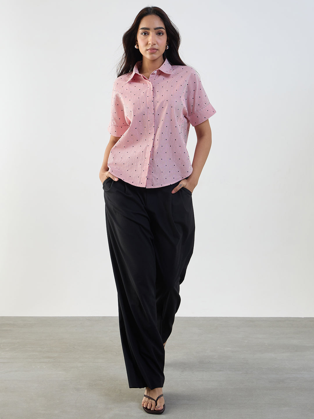 Red Stripe Kimono Sleeve Shirt