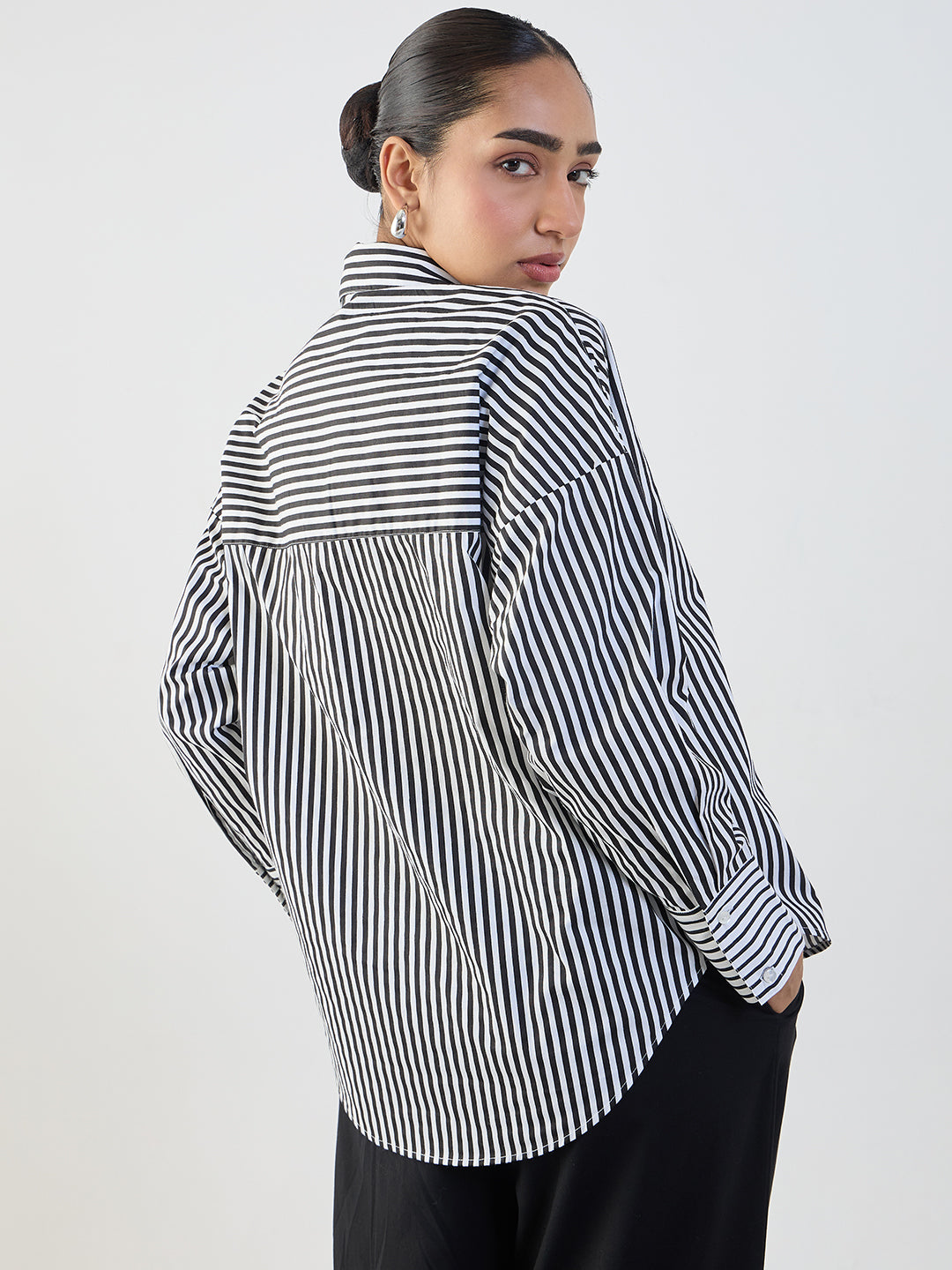 Black Stripe Cotton Oversized Shirt