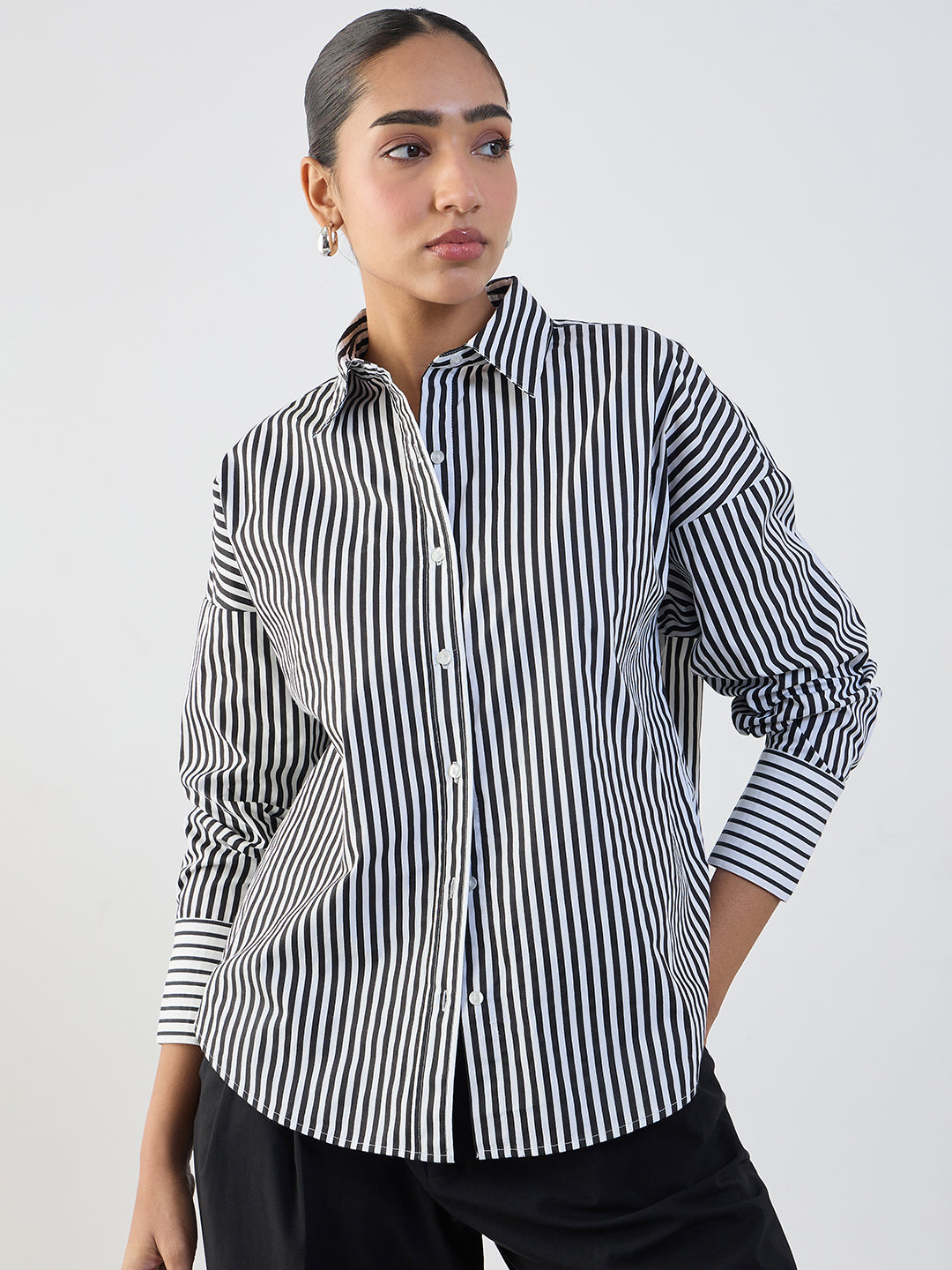 Black Stripe Cotton Oversized Shirt