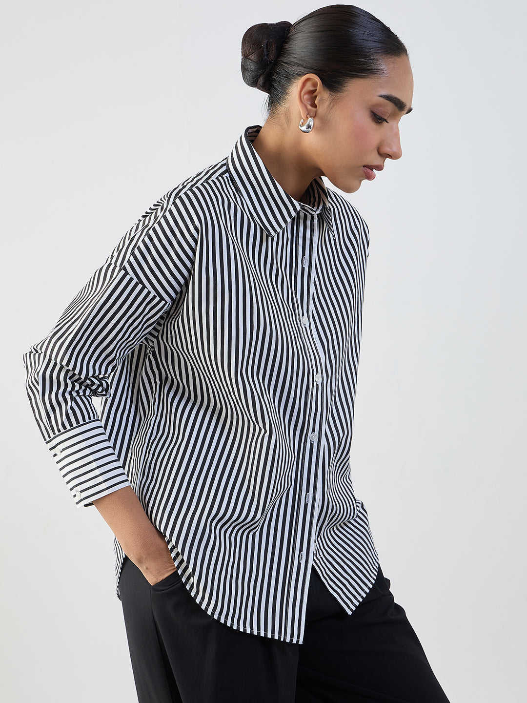 Black Stripe Cotton Oversized Shirt