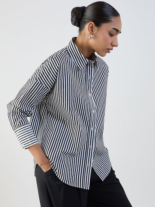 Black Stripe Cotton Oversized Shirt