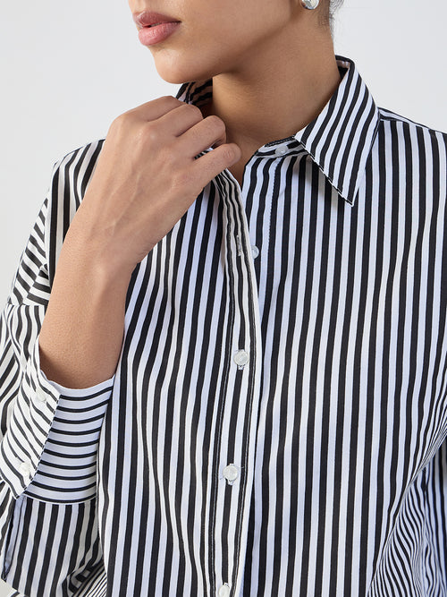 Black Stripe Cotton Oversized Shirt