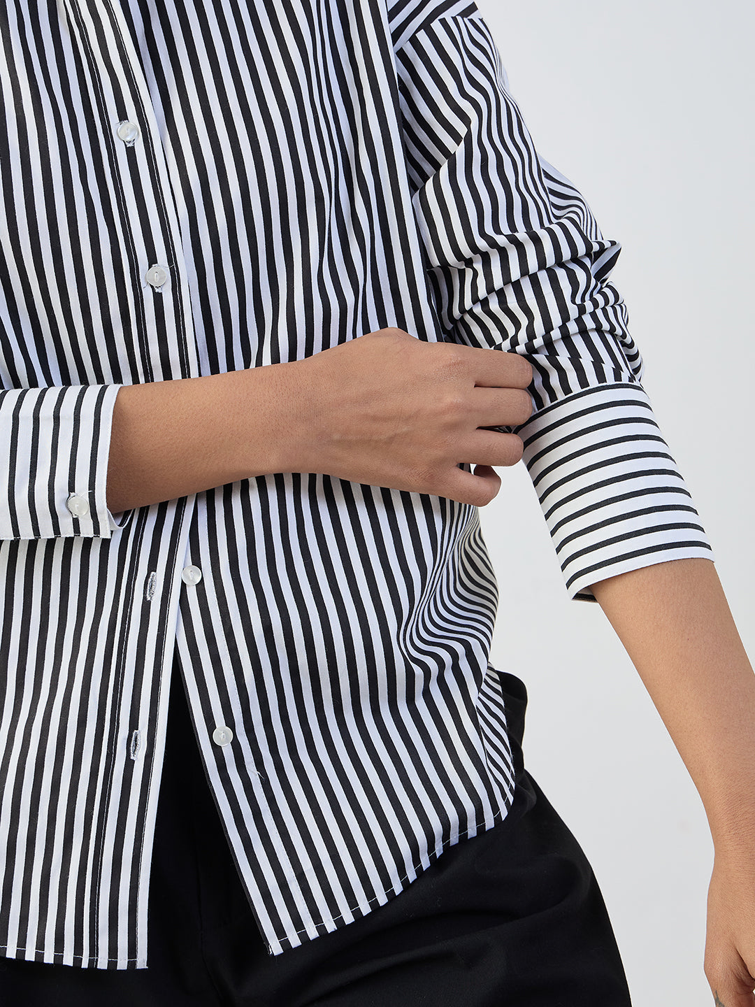 Black Stripe Cotton Oversized Shirt
