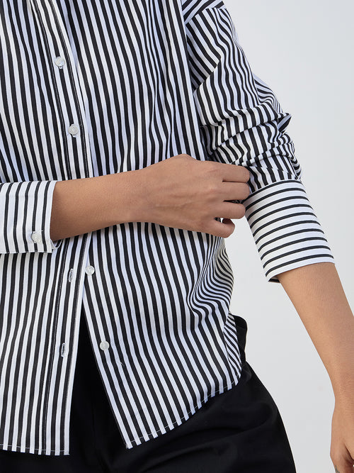 Black Stripe Cotton Oversized Shirt