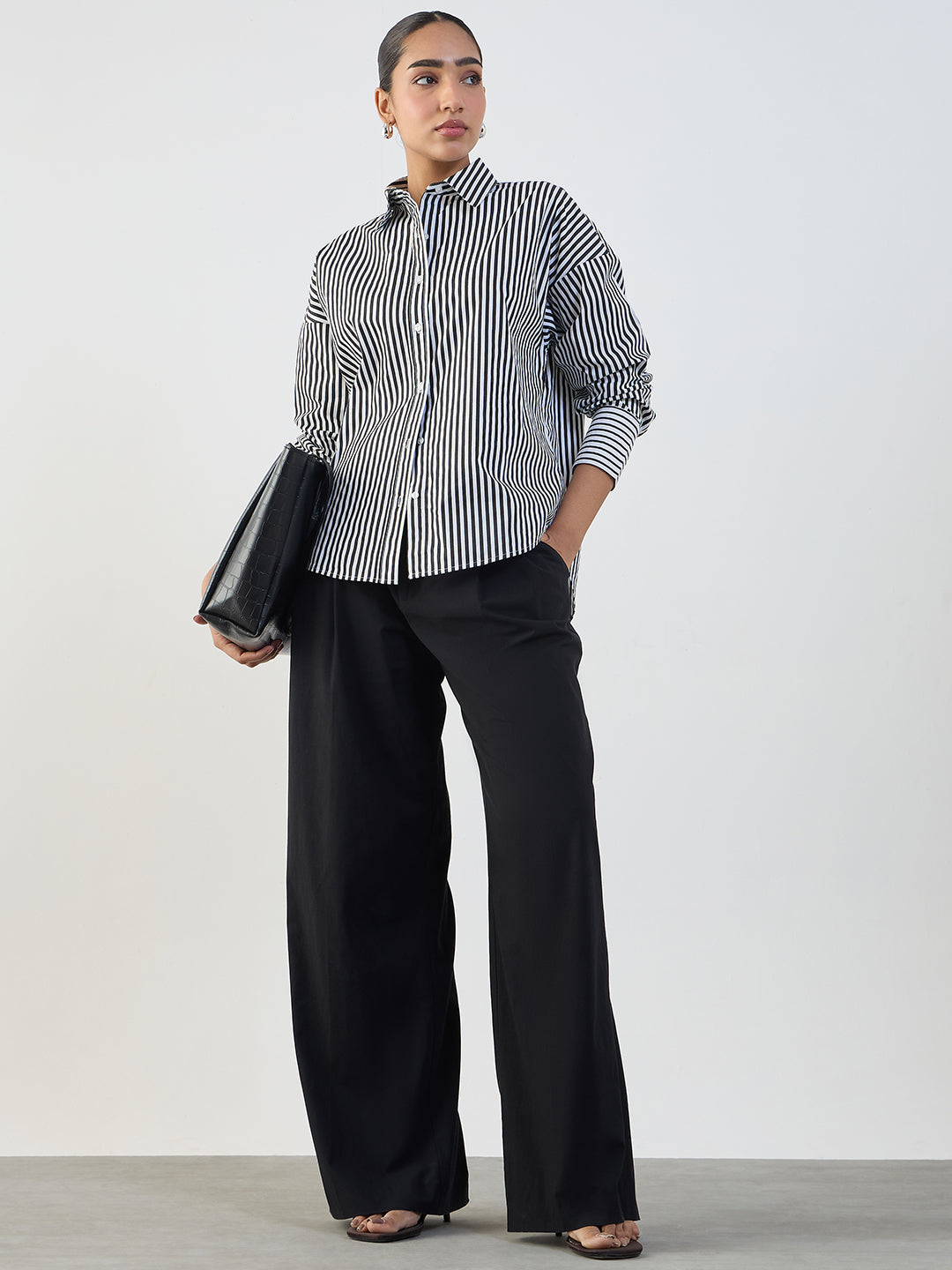 Black Stripe Cotton Oversized Shirt