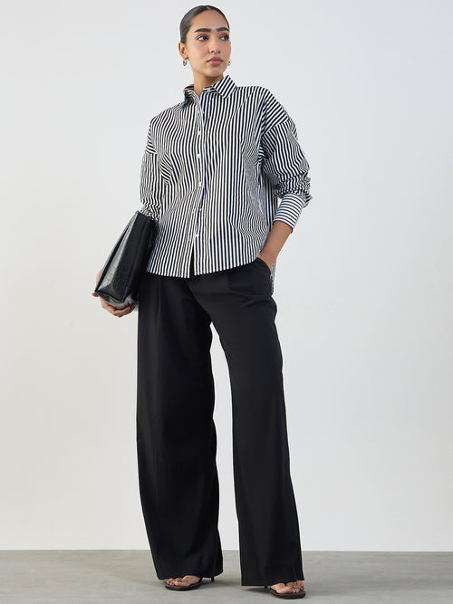 Black Stripe Cotton Oversized Shirt