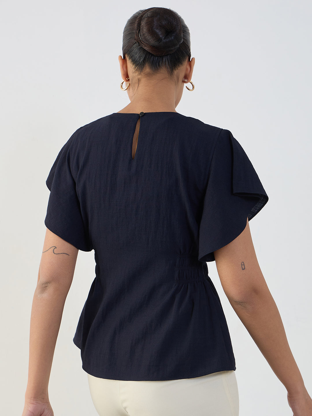 Navy Cinched Waist Top