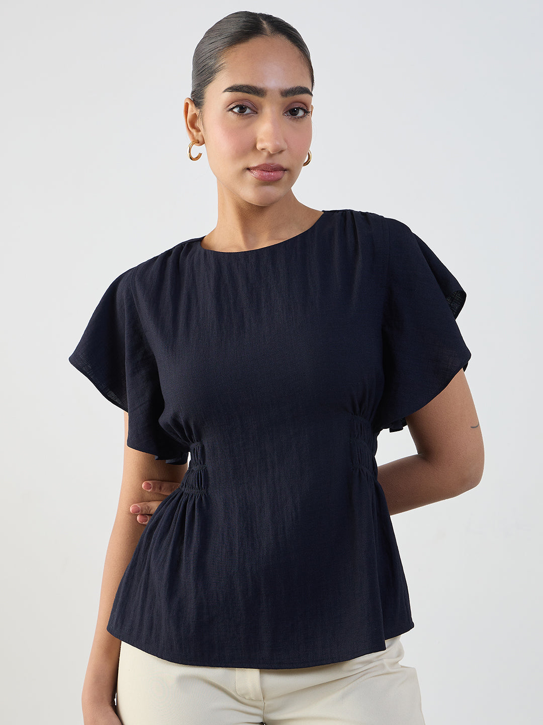 Navy Cinched Waist Top