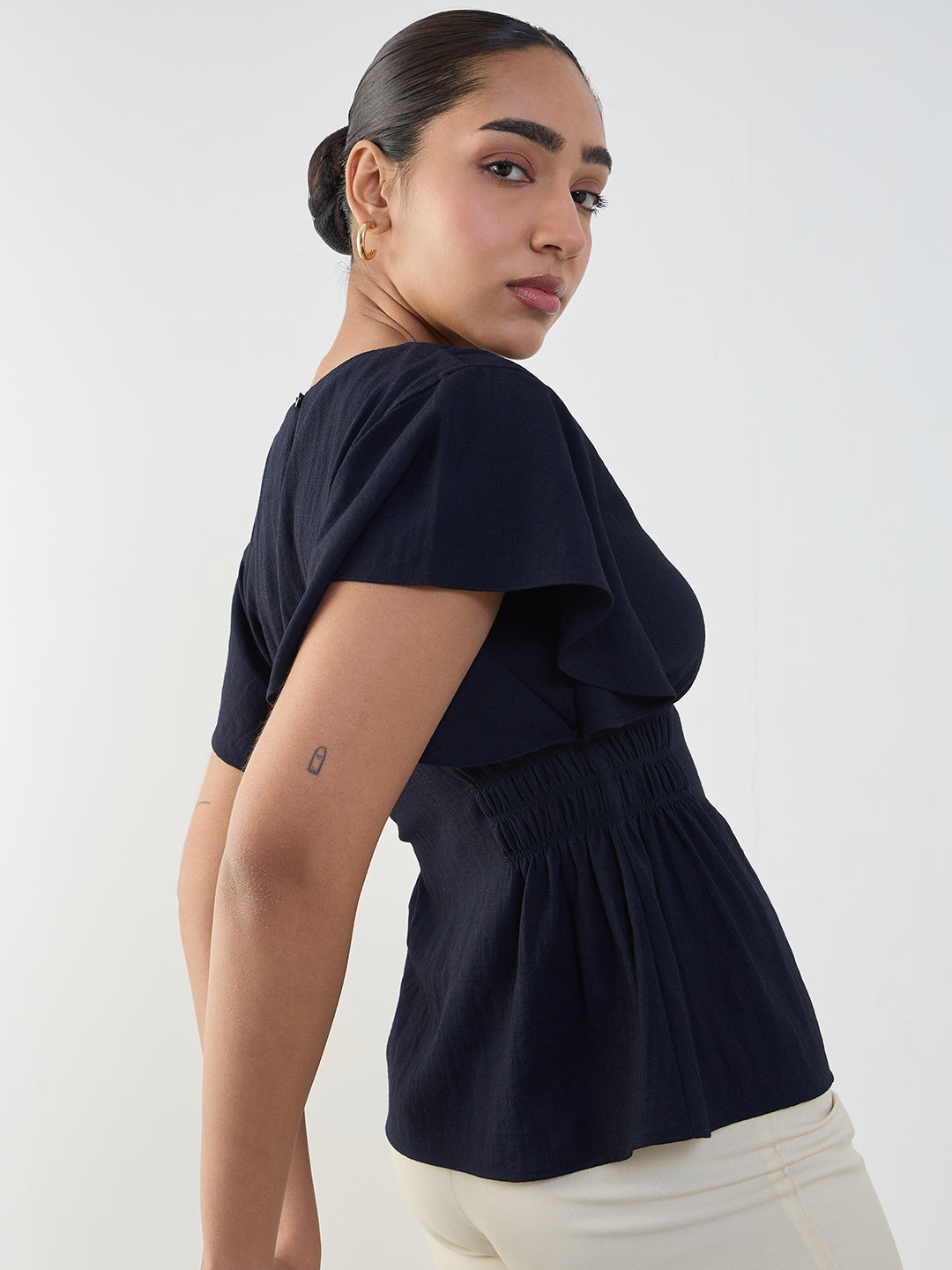 Navy Cinched Waist Top