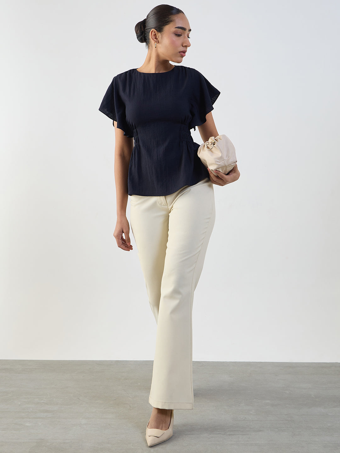 Navy Cinched Waist Top