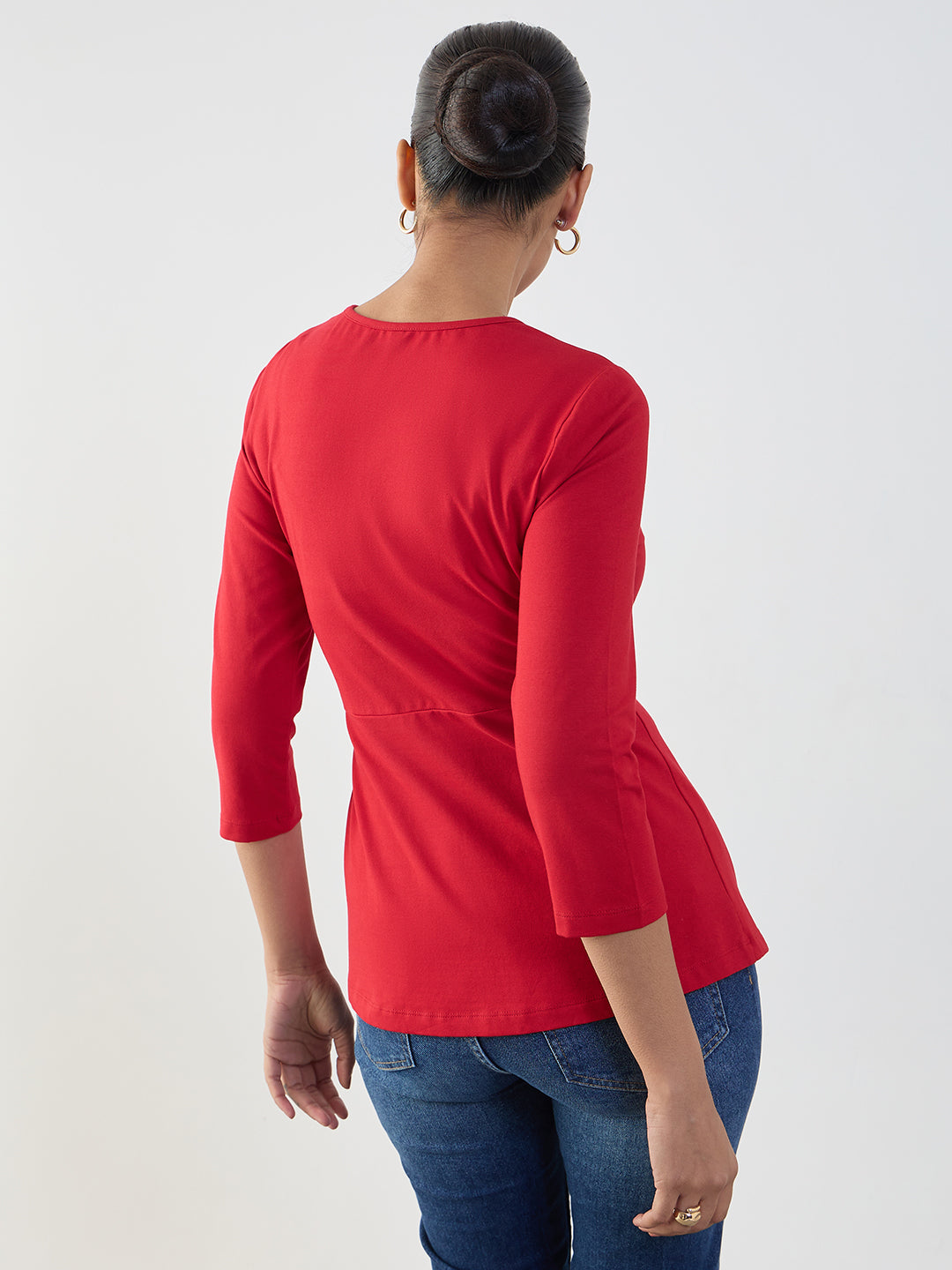 Red Cotton Knit Tie-Up Top