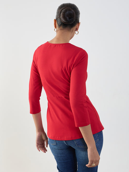 Red Cotton Knit Tie-Up Top