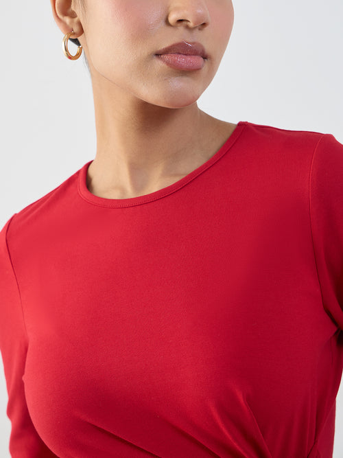 Red Cotton Knit Tie-Up Top