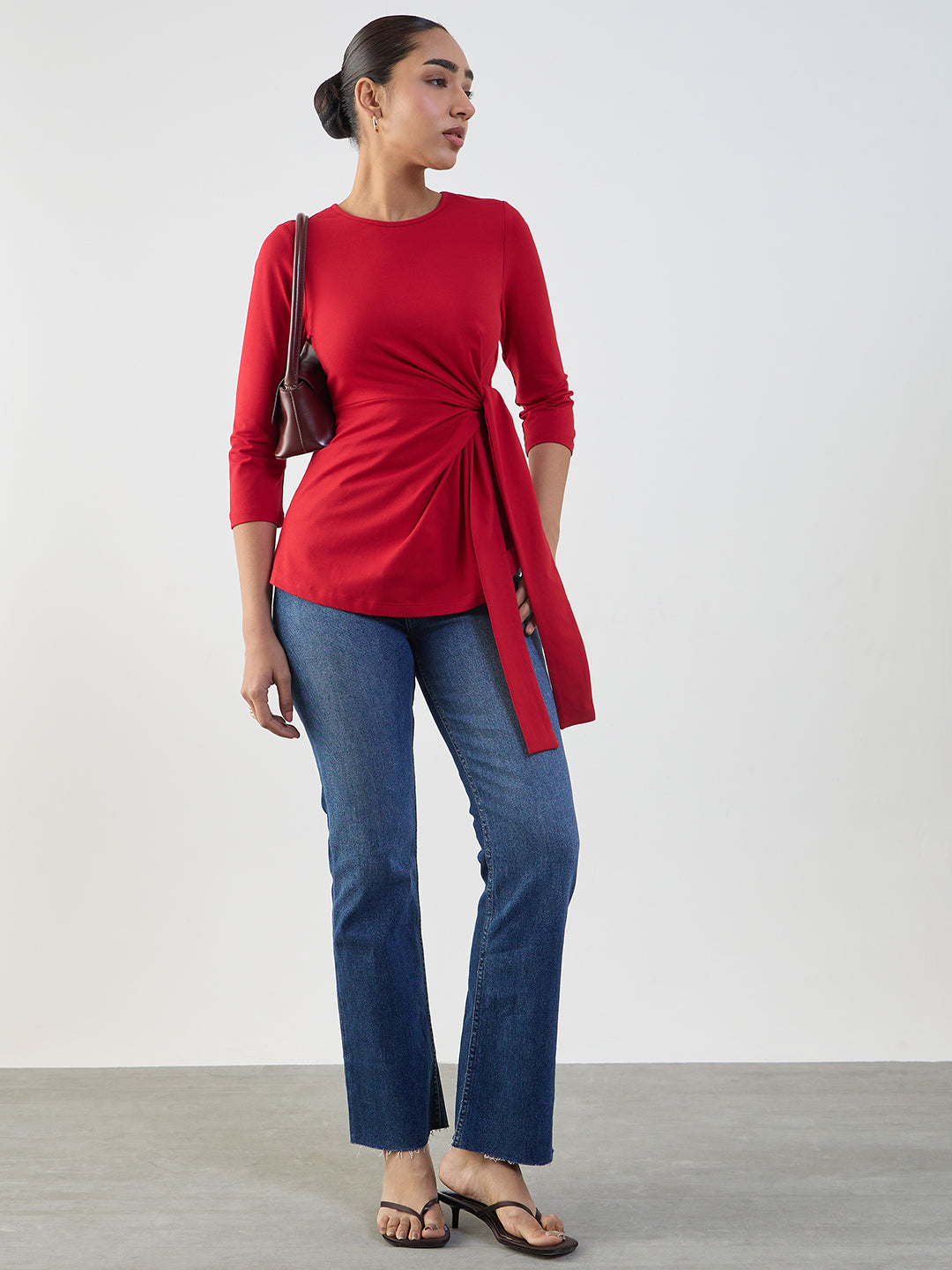 Red Cotton Knit Tie-Up Top