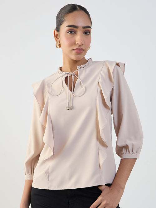 Beige Ruffle Detail Top