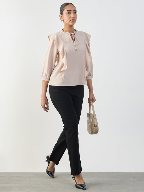 Beige Ruffle Detail Top
