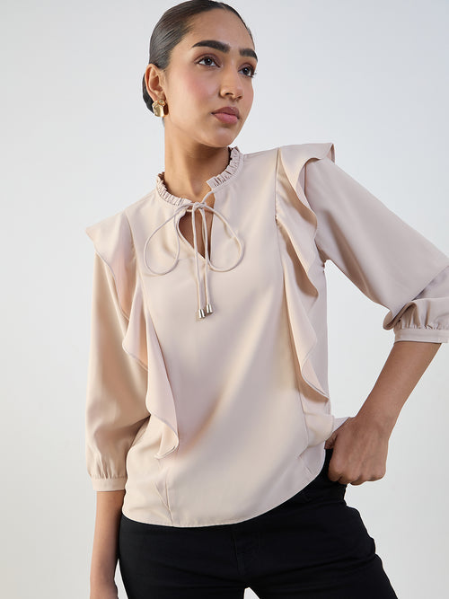 Beige Ruffle Detail Top
