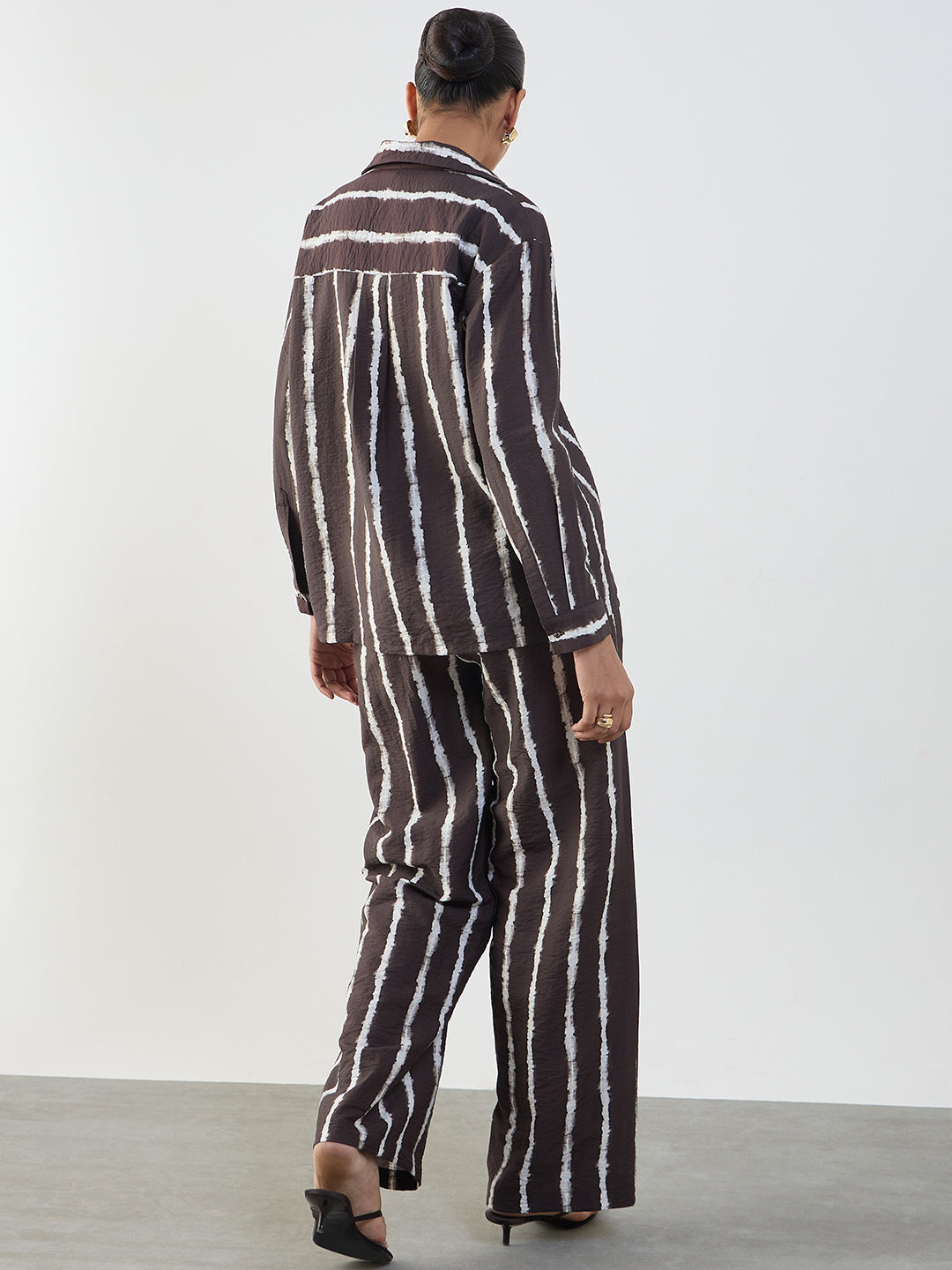 Brown Abstract Stripe Shirt Co-Ord