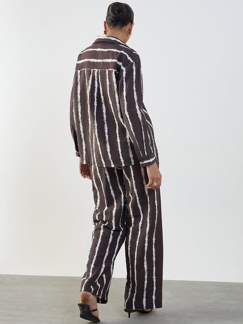 Brown Abstract Stripe Shirt Co-Ord