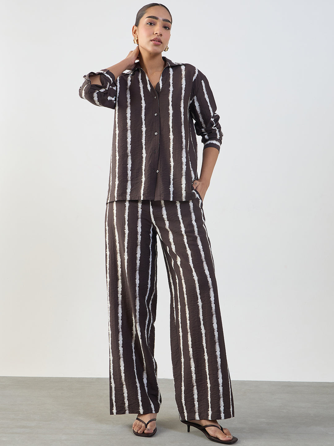 Brown Abstract Stripe Shirt Co-Ord