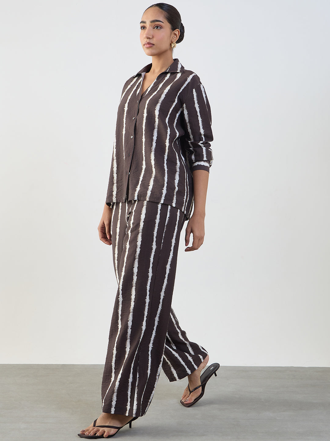 Brown Abstract Stripe Shirt Co-Ord