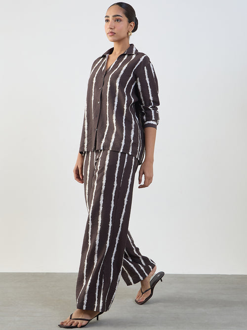 Brown Abstract Stripe Shirt Co-Ord