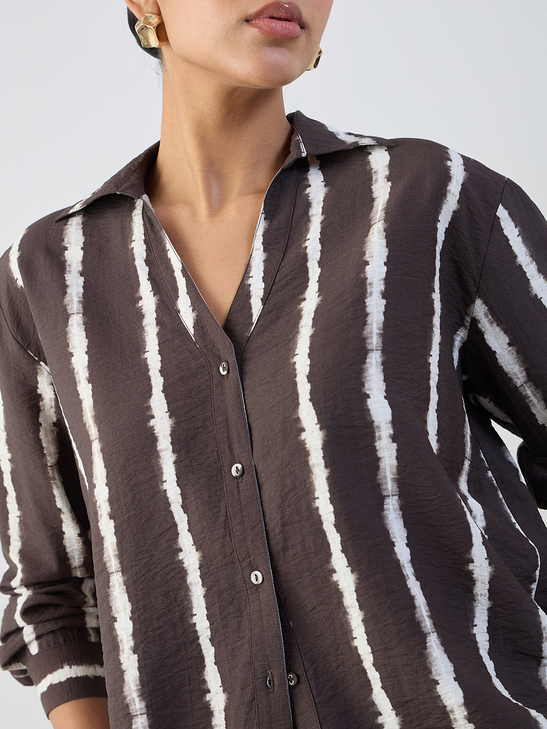 Brown Abstract Stripe Shirt Co-Ord