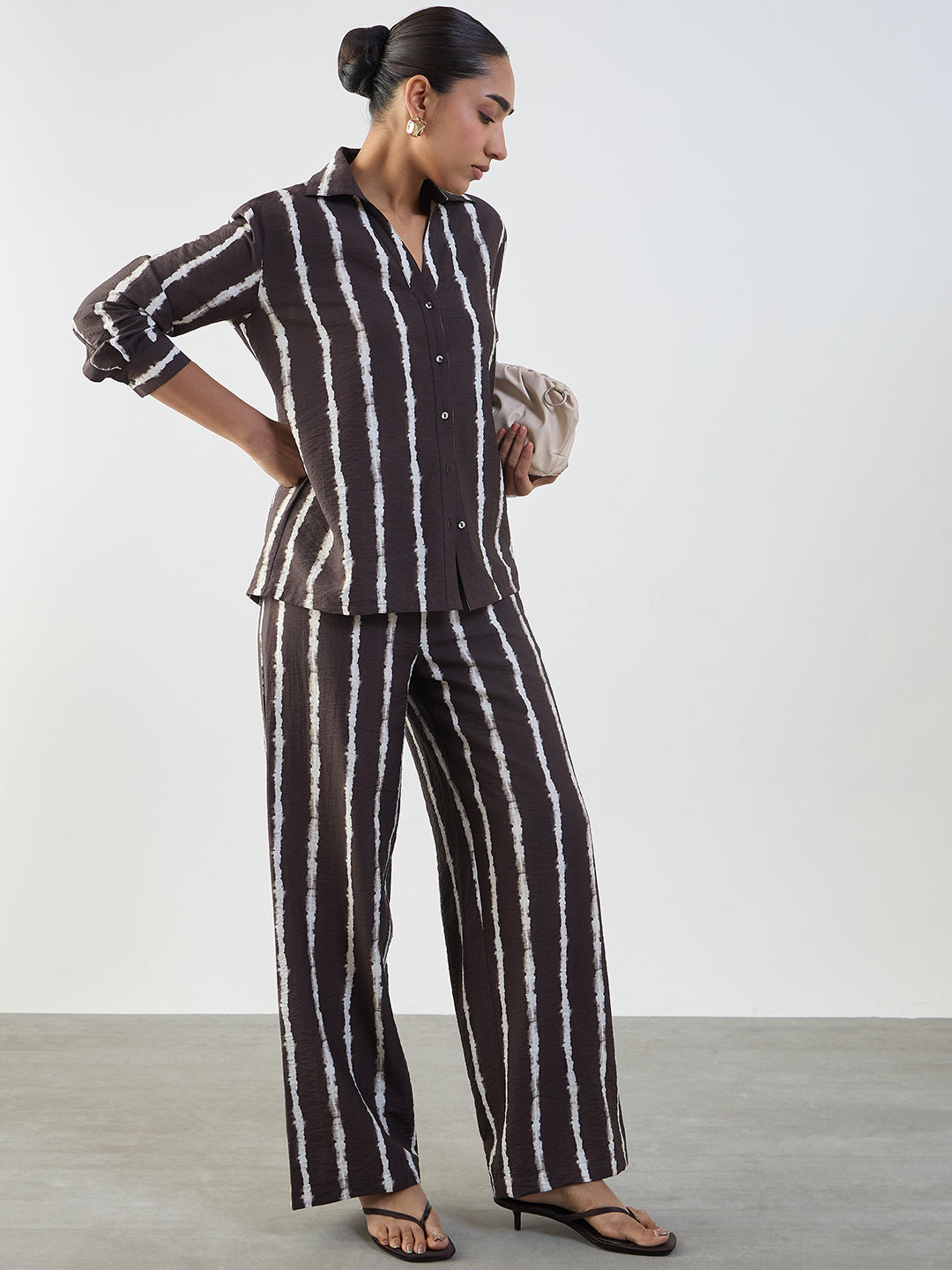 Brown Abstract Stripe Shirt Co-Ord