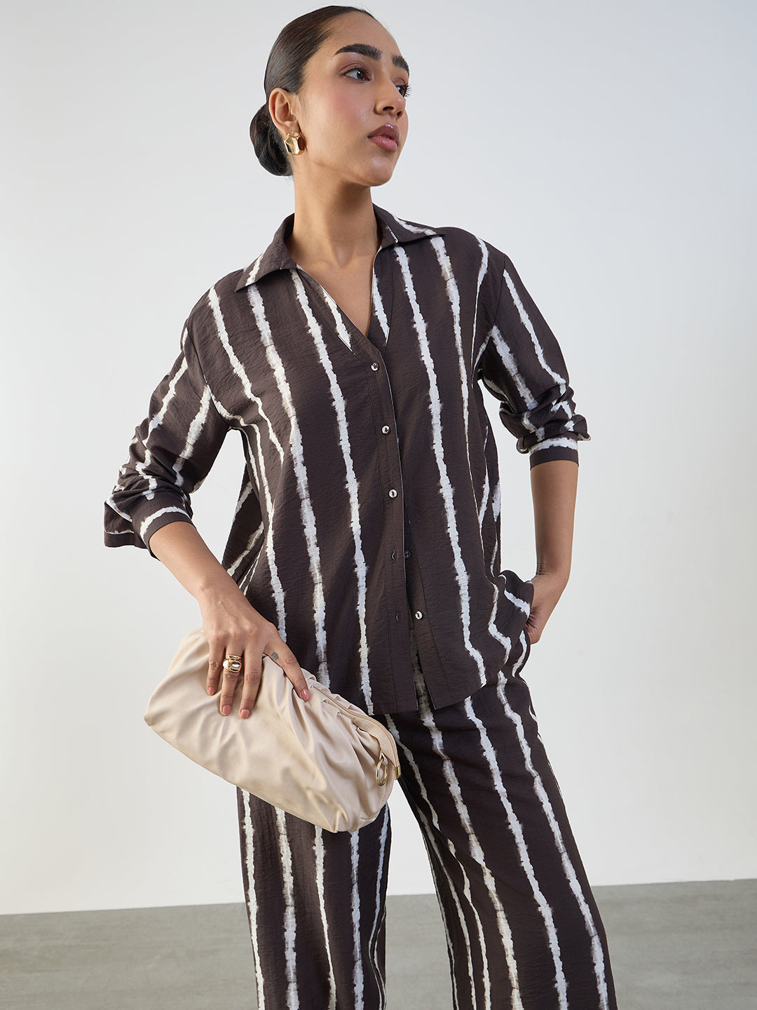 Brown Abstract Stripe Shirt Co-Ord