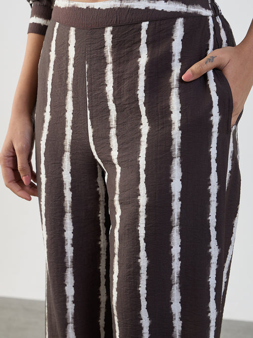 Brown Abstract Stripe Shirt Co-Ord