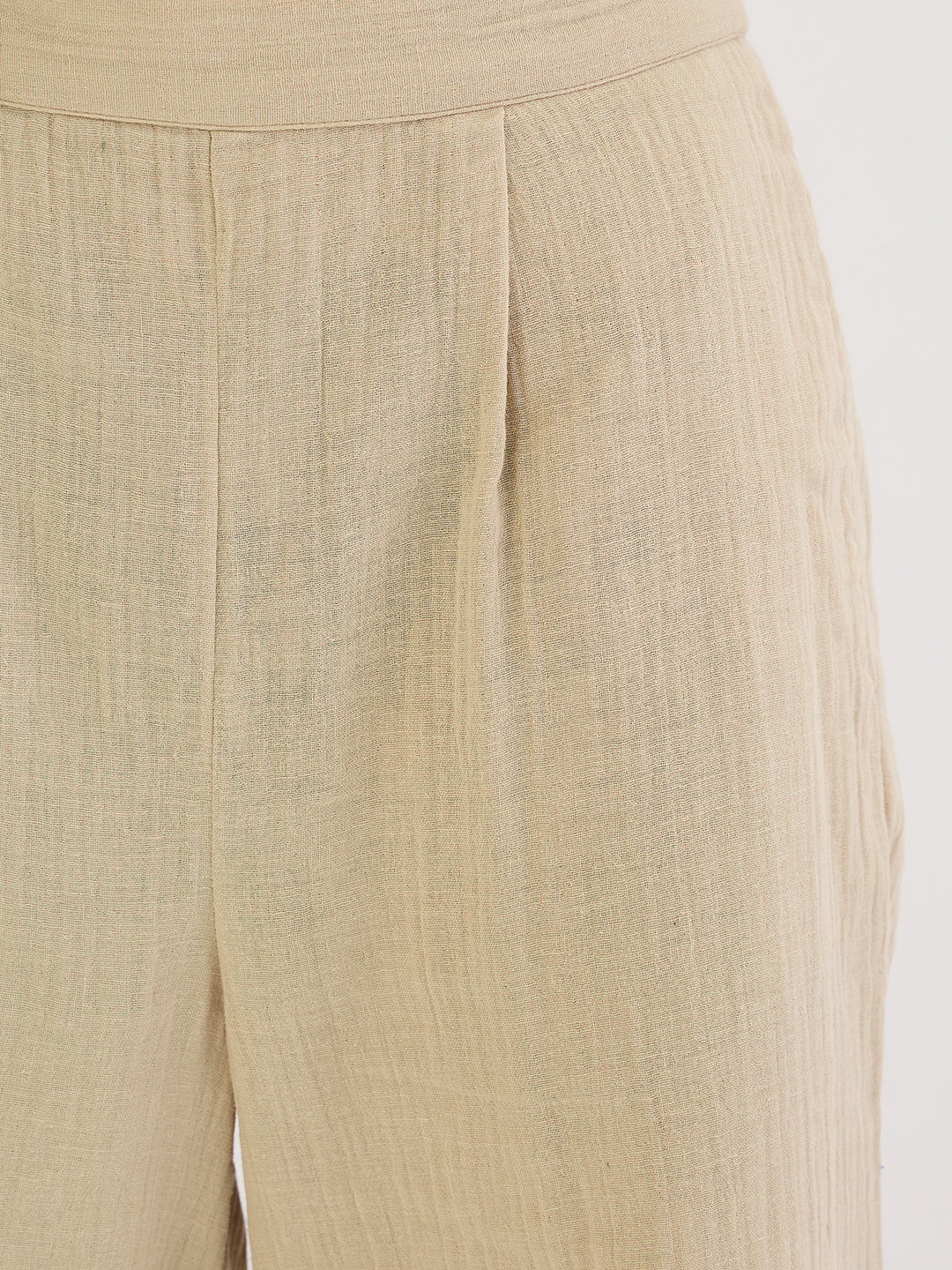 Cotton Gauze Beige Kimono Sleeve Co-Ord Set