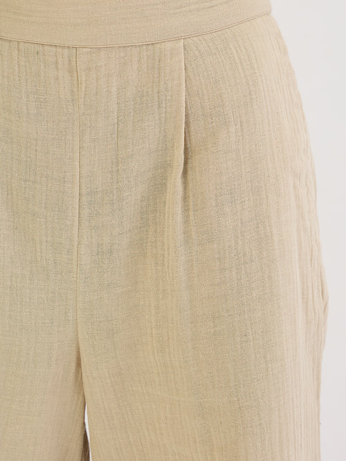 Cotton Gauze Beige Kimono Sleeve Co-Ord Set