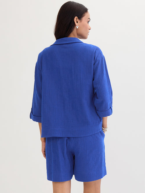 Cotton Gauze Royal Blue Short Co-Ord Set