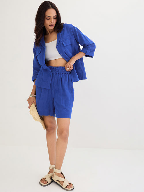 Cotton Gauze Royal Blue Short Co-Ord Set