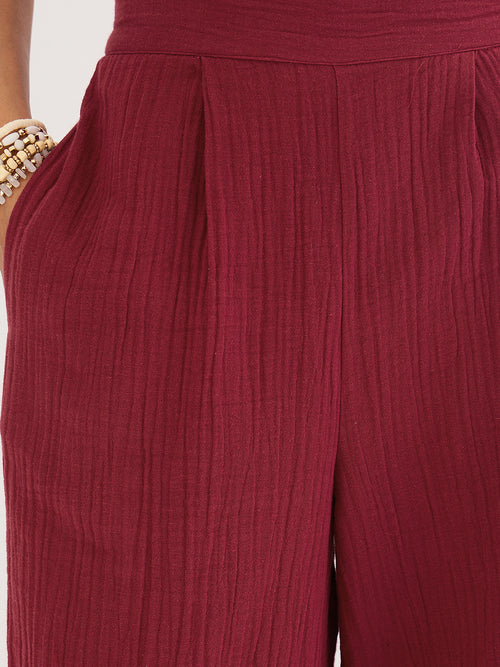 Cotton Gauze Cranberry Sleeveless Top With Straight Pant