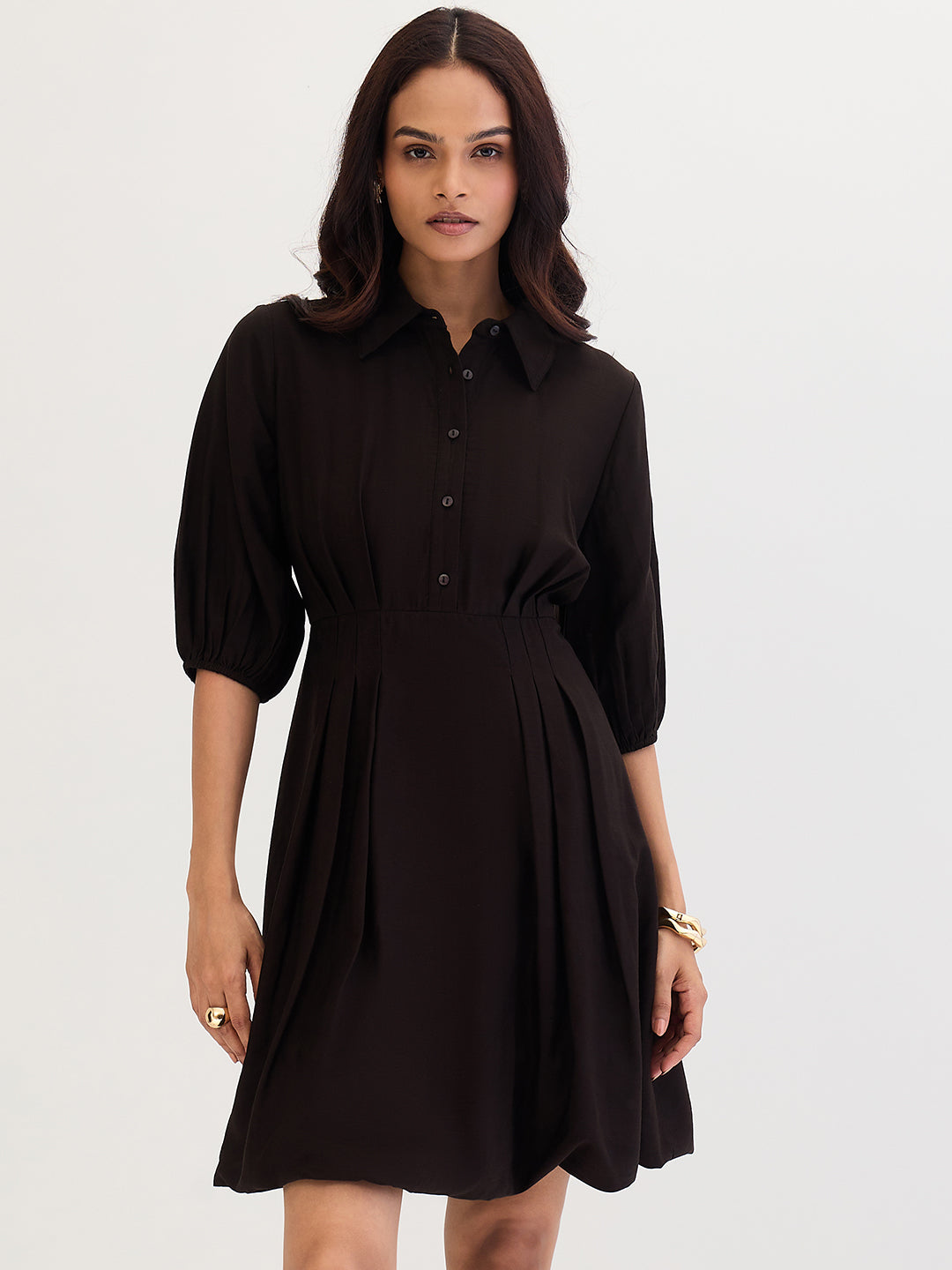 Black Bubble Hem Knee Length Dress