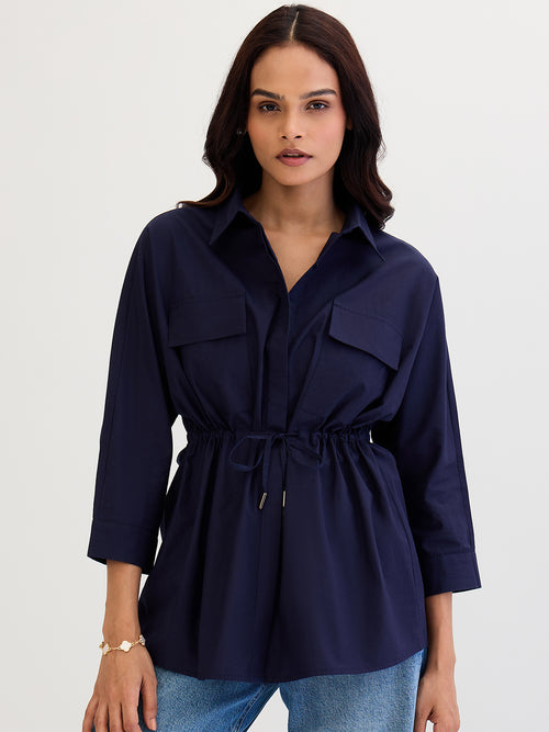 Navy Poplin Dual Pocket Shirt