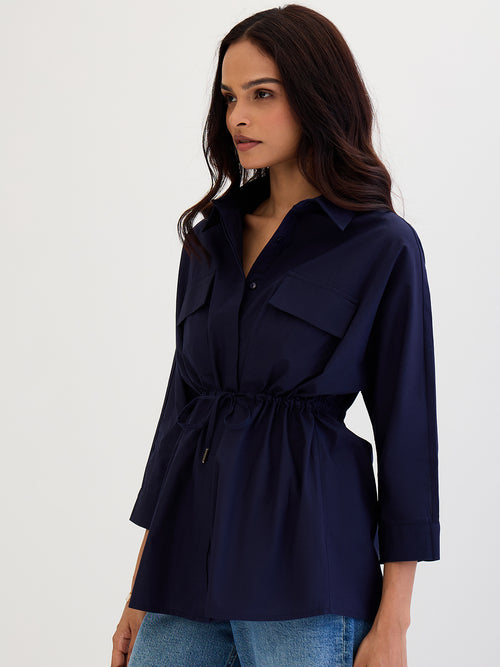 Navy Poplin Dual Pocket Shirt