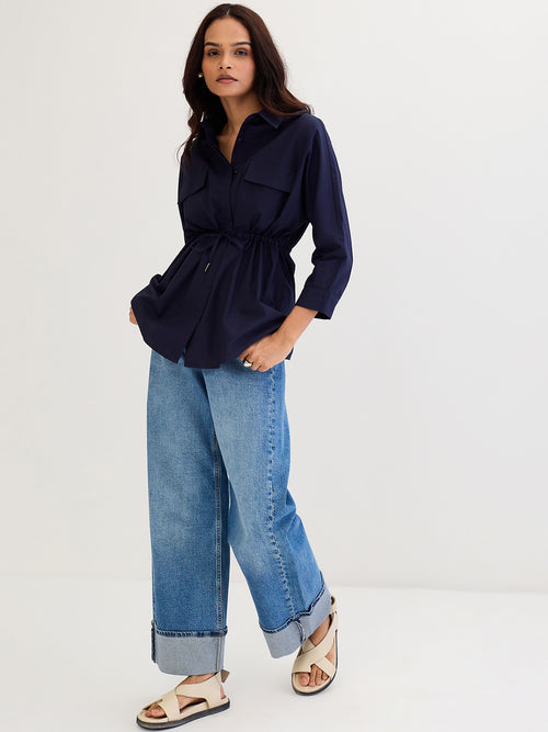 Navy Poplin Dual Pocket Shirt