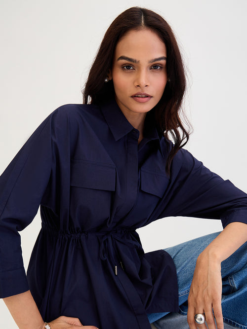 Navy Poplin Dual Pocket Shirt